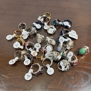 Cocktail Rings. Lot of 14+ some sterling silver with real stones and some steel